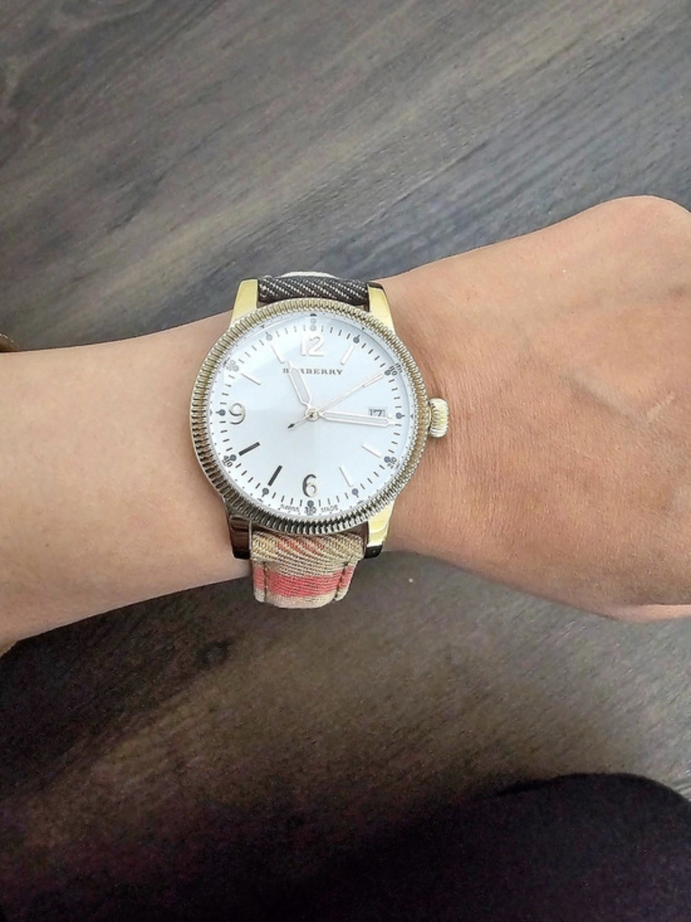 Burberry Utilitarian Check Canvas & Leather Watch.